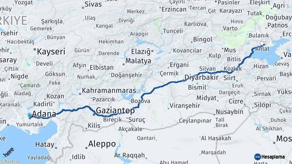 Adana Adilcevaz Bitlis Arası Kaç Km - Yol Haritası
