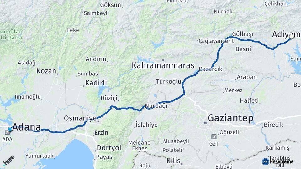 Adana Adıyaman Arası Kaç Km - Yol Haritası