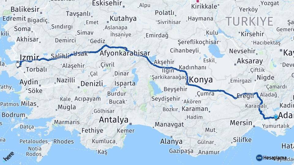 Adana Adnan Menderes Havalimanı Arası Kaç Km - Yol Haritası