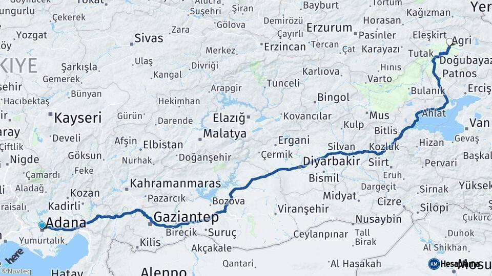 Adana Ağrı Arası Kaç Km - Yol Haritası