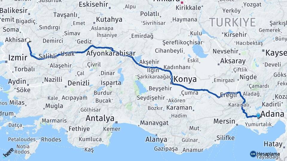 Adana Akhisar Manisa Arası Kaç Km - Yol Haritası