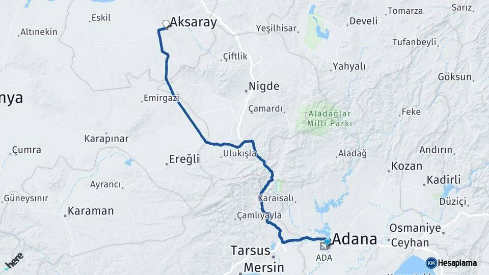 Adana Aksaray Arası Kaç Km - Yol Haritası