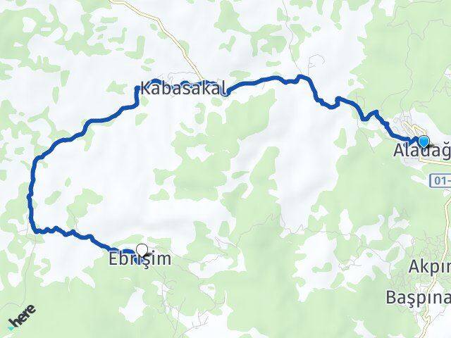 Adana Aladağ Ebrişim Aladağ Arası Kaç Km - Yol Haritası