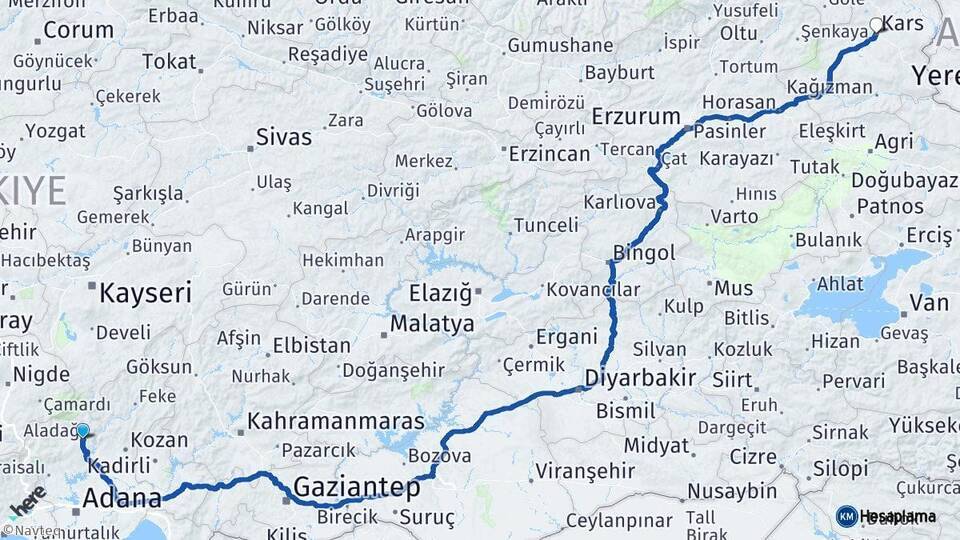 Aladağ Kars Arası Kaç Km - Yol Tarifi