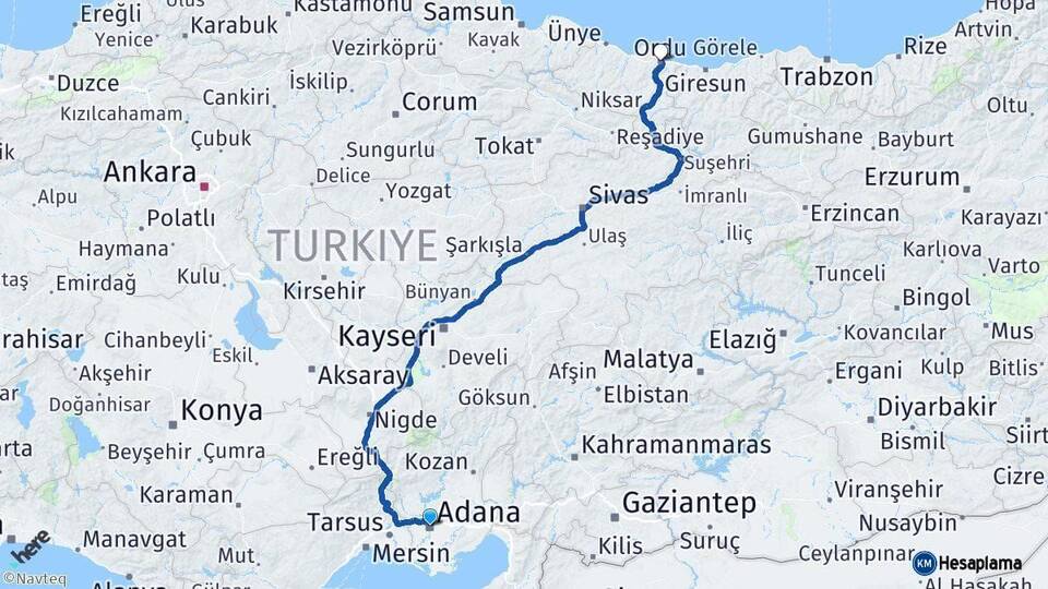 Adana Altınordu Arası Kaç Km - Yol Haritası