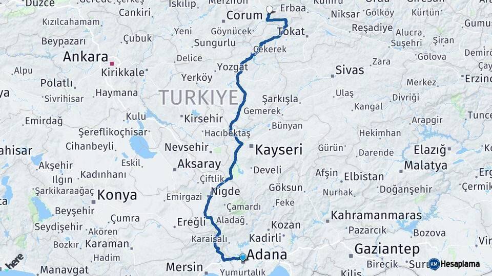 Adana Amasya Arası Kaç Km - Yol Haritası