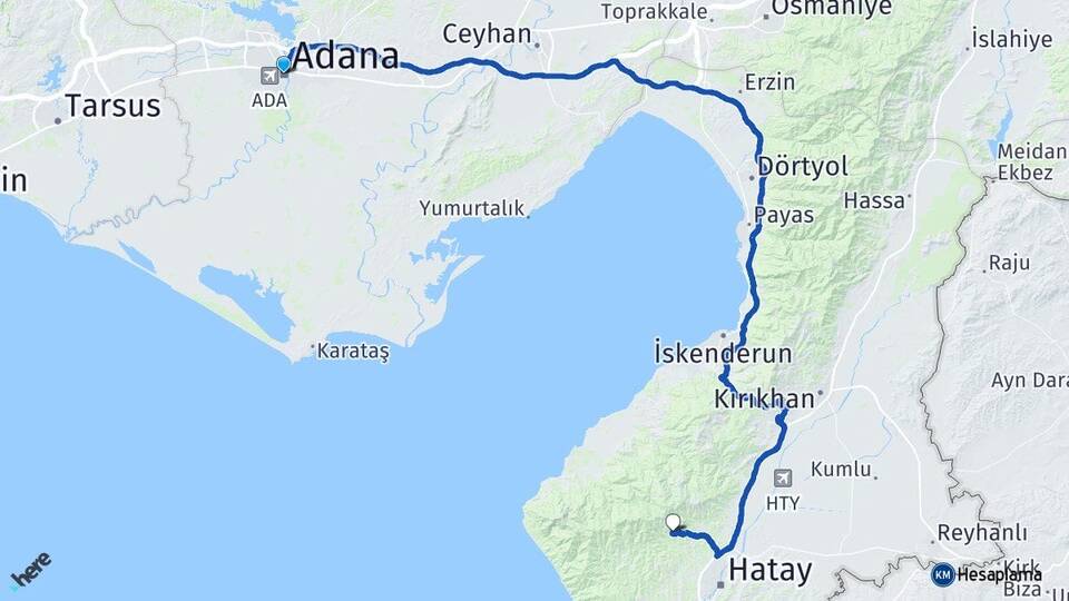 Adana Antakya Hatay Arası Kaç Km - Yol Haritası