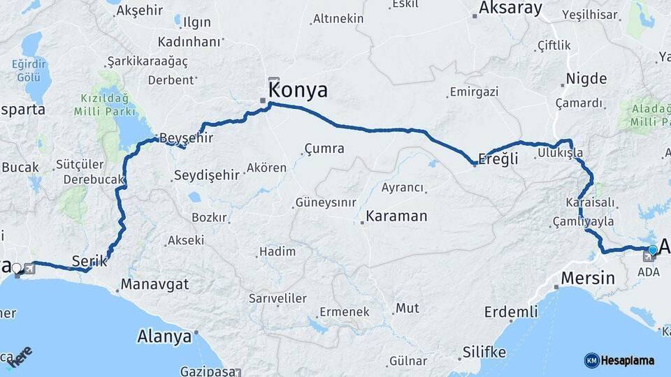 Adana Antalya Arası Kaç Km - Yol Haritası