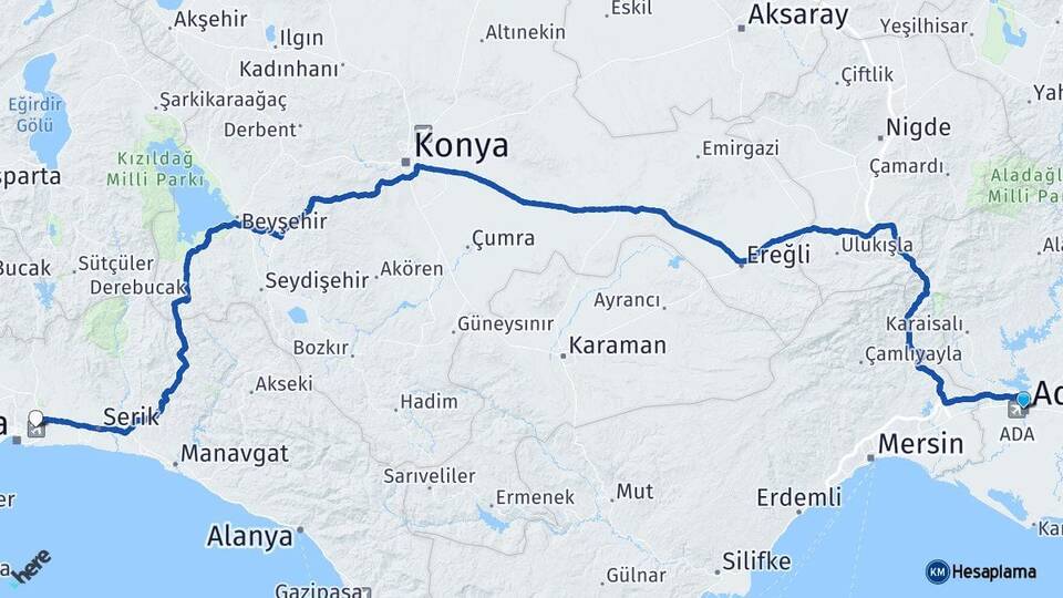 Adana Antalya Havalimanı Arası Kaç Km - Yol Haritası