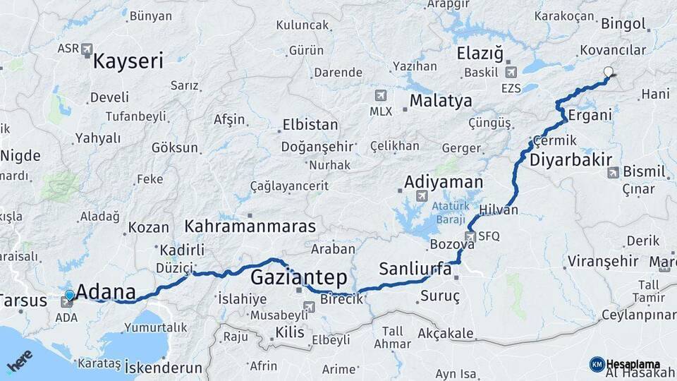 Adana Arıcak Arası Kaç Km - Yol Tarifi