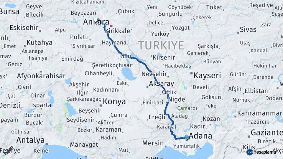 Adana Ayaş Ankara Arası Kaç Km - Yol Haritası
