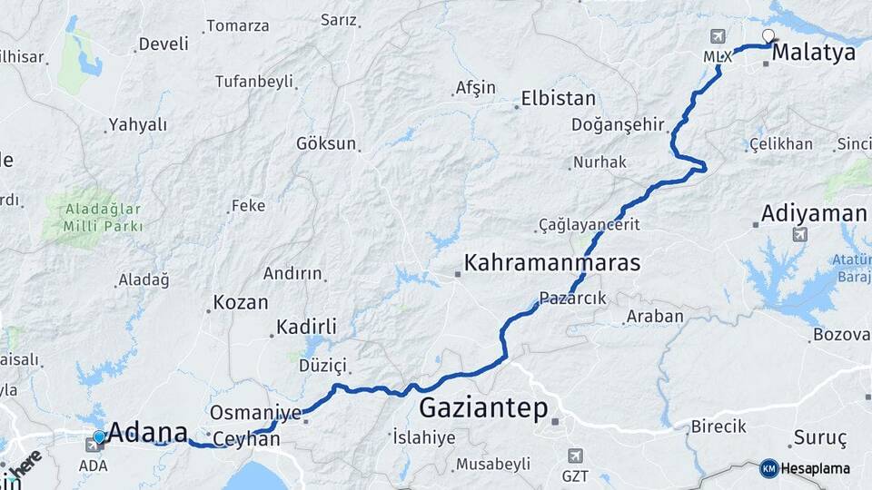Adana Battalgazi Malatya Arası Kaç Km - Yol Haritası