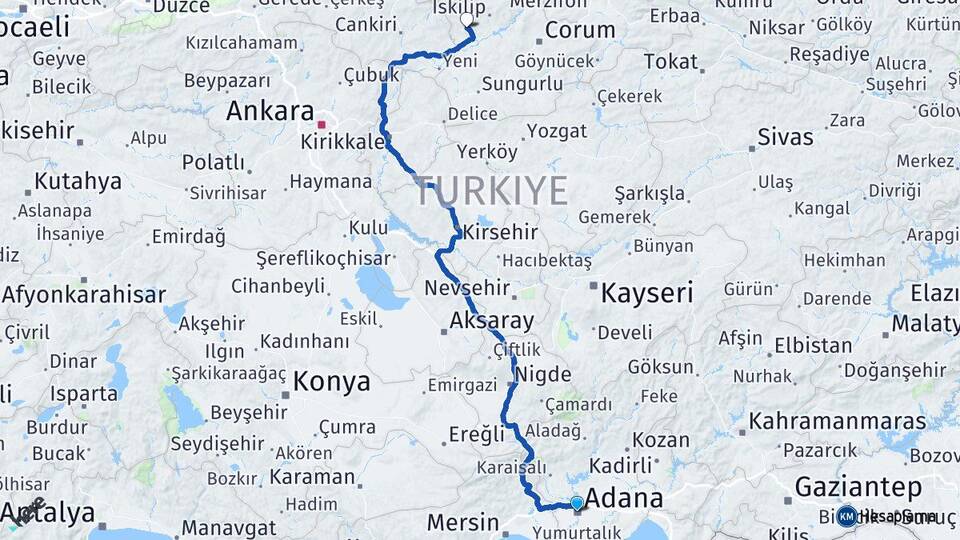 Adana Bayat Çorum Arası Kaç Km - Yol Haritası