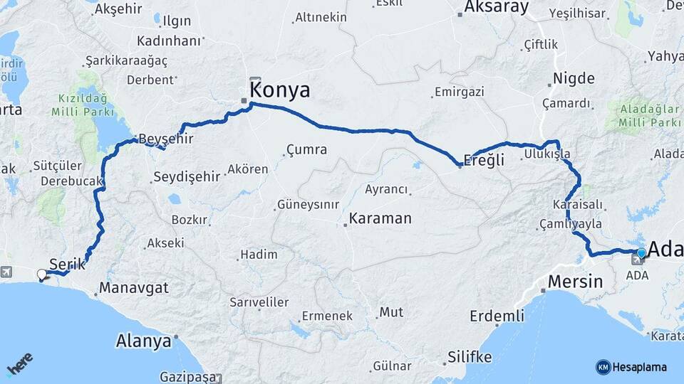 Adana Belek Serik Antalya Arası Kaç Km - Yol Haritası