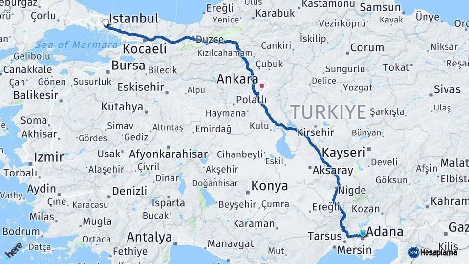 Adana Beyoğlu İstanbul Arası Kaç Km - Yol Haritası