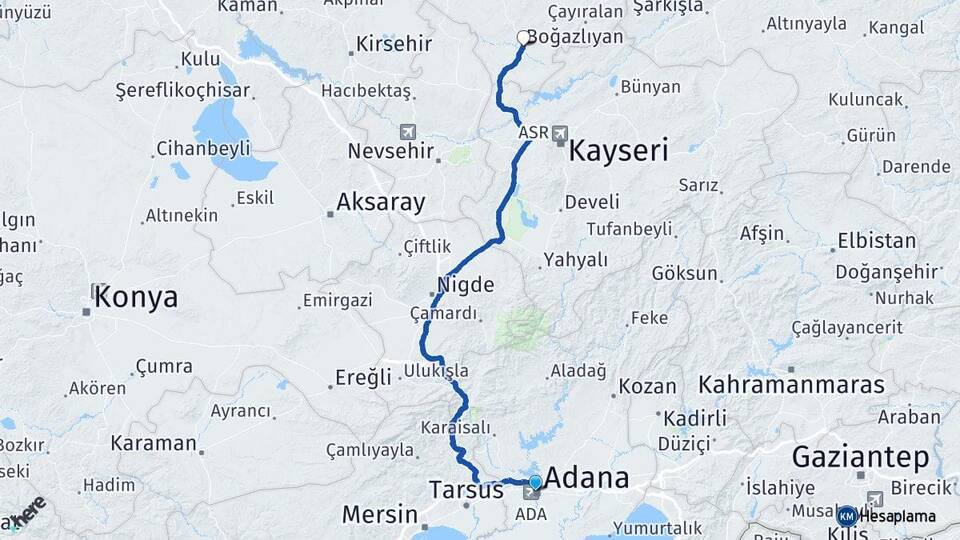 Adana Boğazlıyan Arası Kaç Km - Yol Tarifi