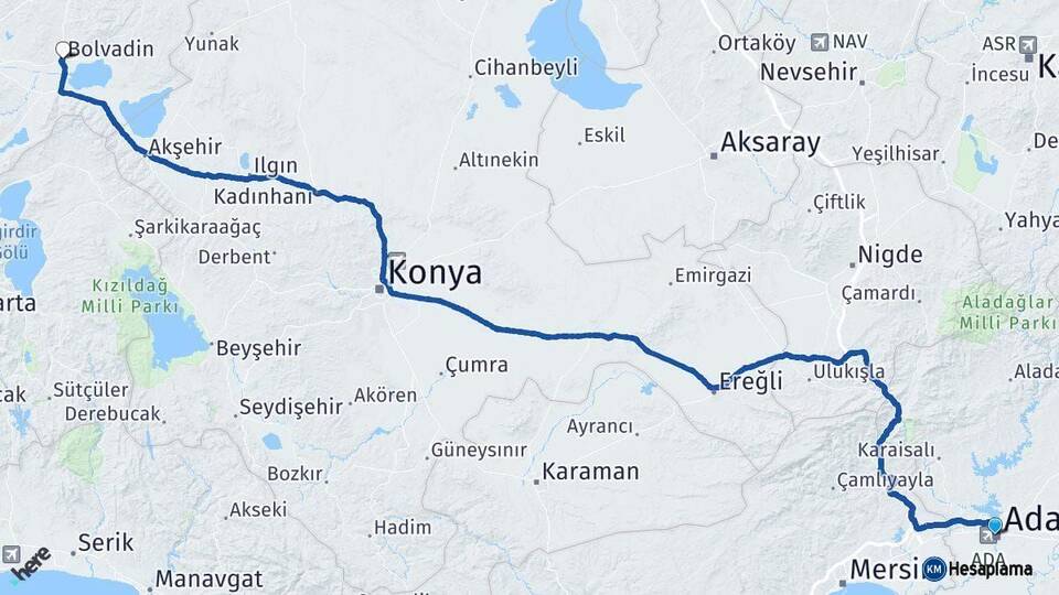 Adana Bolvadin Afyonkarahisar Arası Kaç Km - Yol Haritası