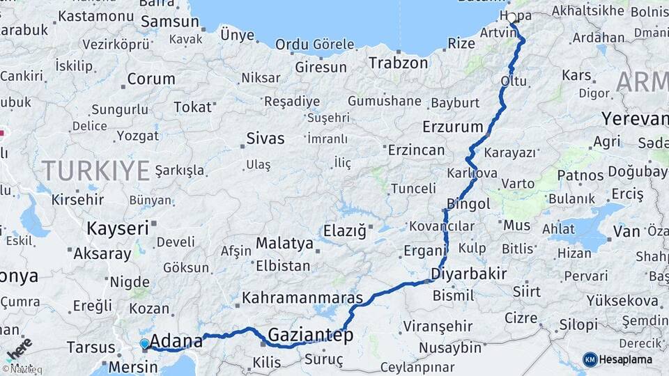 Adana Borçka Artvin Arası Kaç Km - Yol Haritası