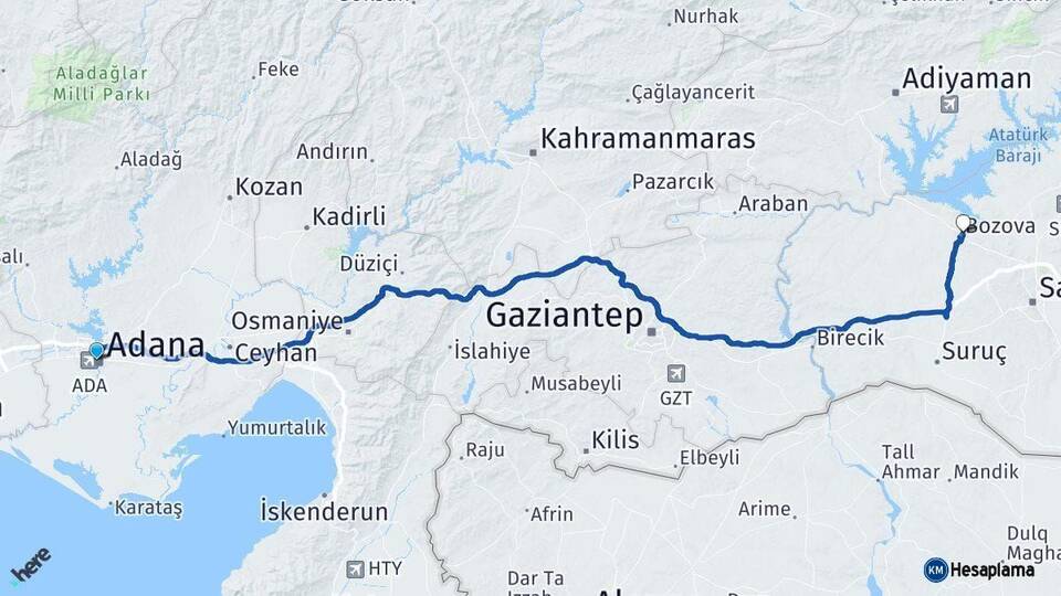 Adana Bozova Şanlıurfa Arası Kaç Km - Yol Haritası