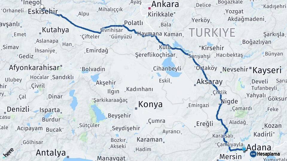 Adana Bozüyük Bilecik Arası Kaç Km - Yol Haritası