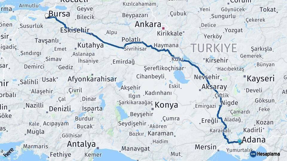 Adana Bursa Arası Kaç Km - Yol Tarifi