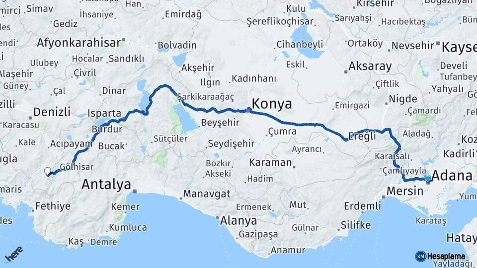 Adana Çameli Denizli Arası Kaç Km - Yol Haritası