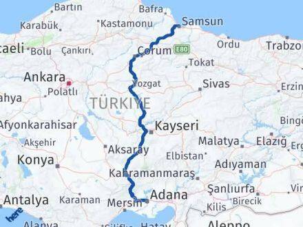 Adana Canik Samsun Arası Kaç Km - Yol Haritası