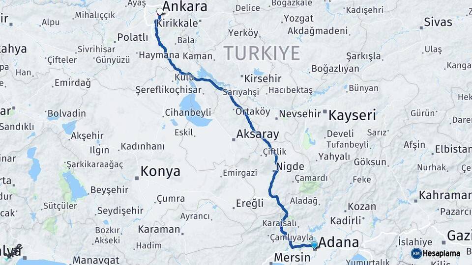 Adana Çankaya Ankara Arası Kaç Km - Yol Haritası