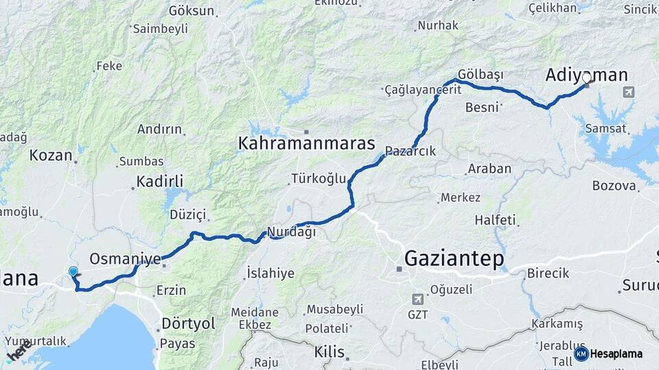 Adana Ceyhan Adıyaman Arası Kaç Km - Yol Haritası