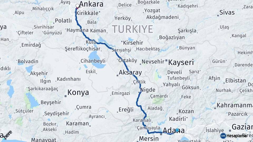 Adana Ceyhan Ankara Arası Kaç Km - Yol Haritası
