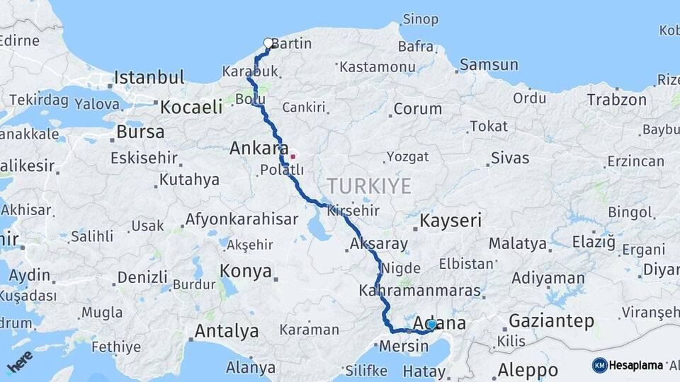 Adana Ceyhan Bartın Arası Kaç Km - Yol Haritası