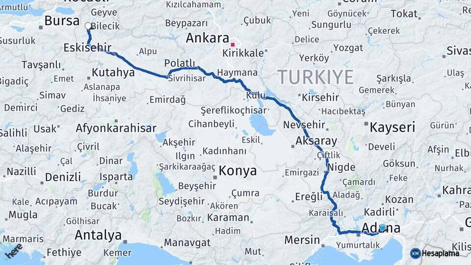 Adana Ceyhan Bilecik Arası Kaç Km - Yol Haritası