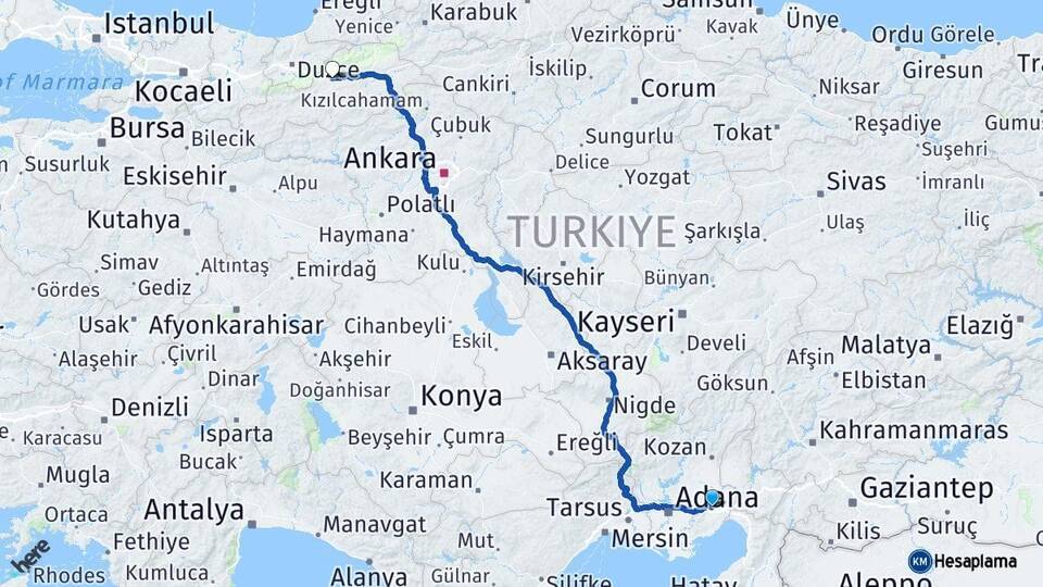 Adana Ceyhan Bolu Arası Kaç Km - Yol Haritası