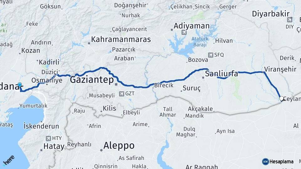 Adana Ceyhan Ceylanpınar Şanlıurfa Arası Kaç Km - Yol Haritası