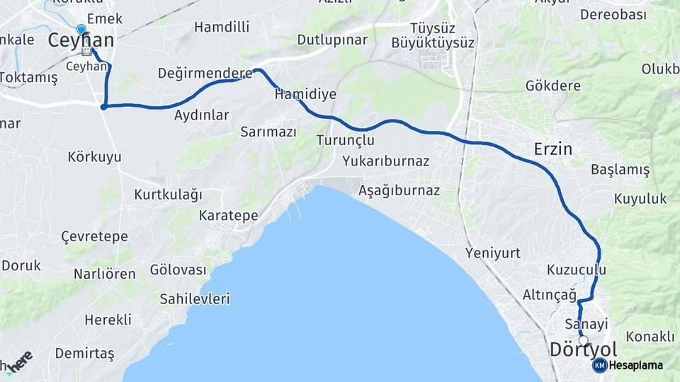 Adana Ceyhan Dörtyol Hatay Arası Kaç Km - Yol Haritası
