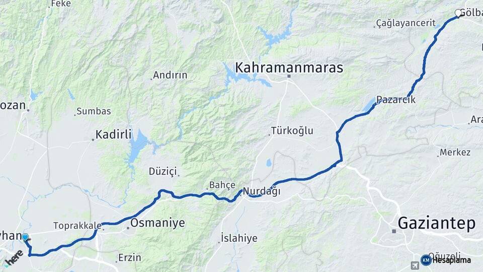 Adana Ceyhan Gölbaşı Adıyaman Arası Kaç Km - Yol Haritası