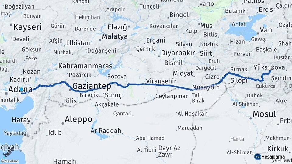 Adana Ceyhan Hakkari Arası Kaç Km - Yol Haritası