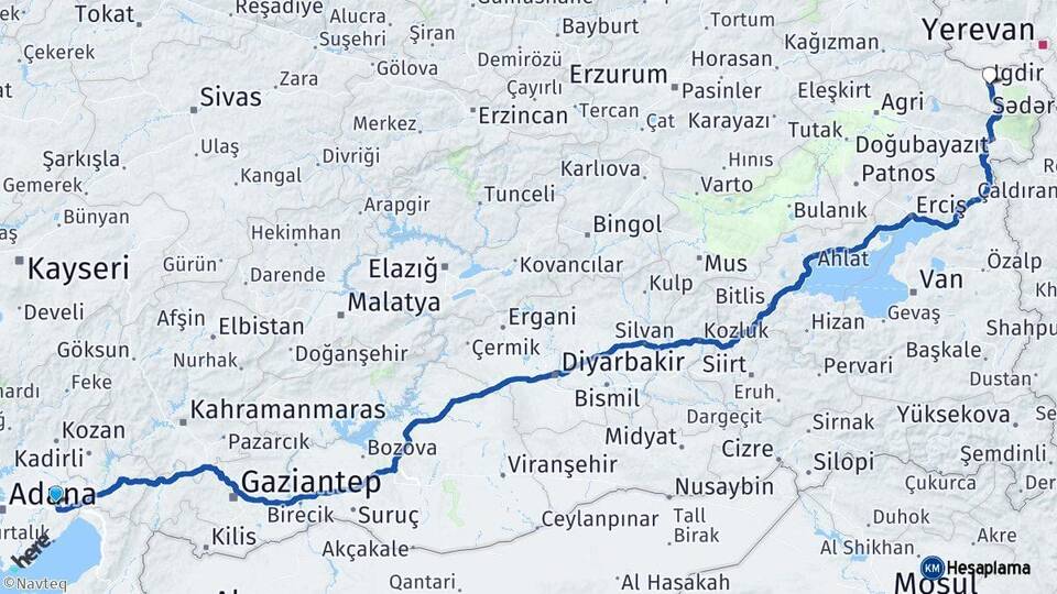 Adana Ceyhan Iğdır Arası Kaç Km - Yol Haritası