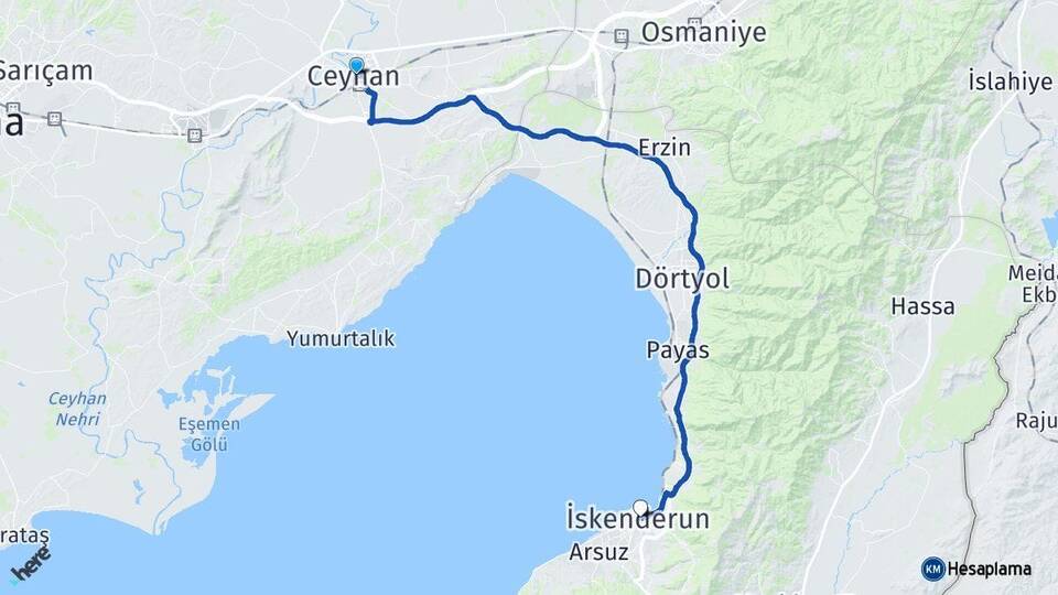 Adana Ceyhan İskenderun Hatay Arası Kaç Km - Yol Haritası