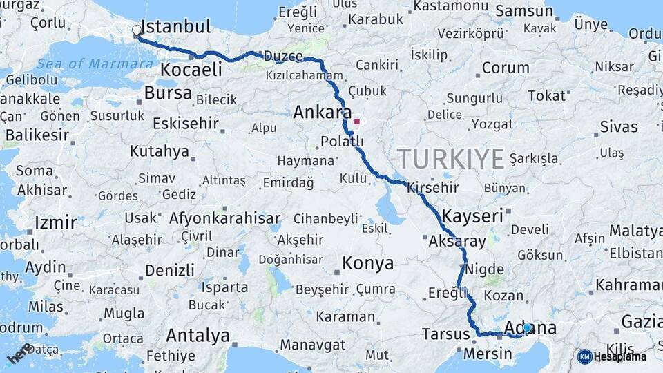 Adana Ceyhan İstanbul Arası Kaç Km - Yol Haritası