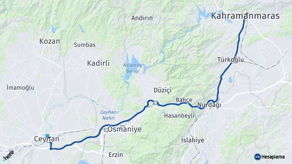 Adana Ceyhan Kahramanmaraş Arası Kaç Km - Yol Haritası