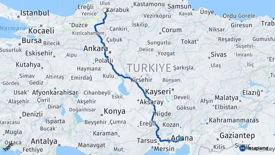 Adana Ceyhan Karabük Arası Kaç Km - Yol Haritası