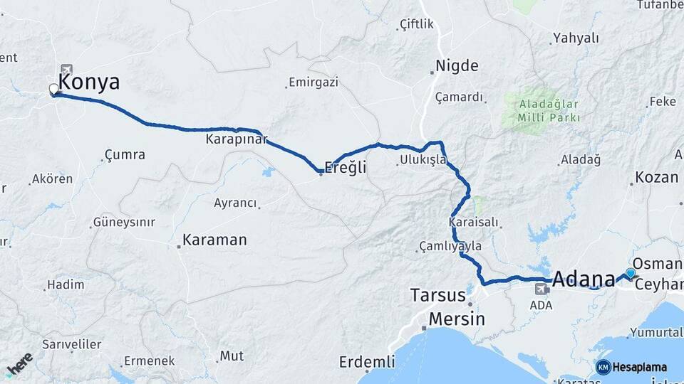 Adana Ceyhan Konya Arası Kaç Km - Yol Haritası