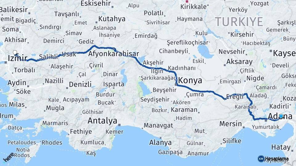 Adana Ceyhan Manisa Arası Kaç Km - Yol Haritası