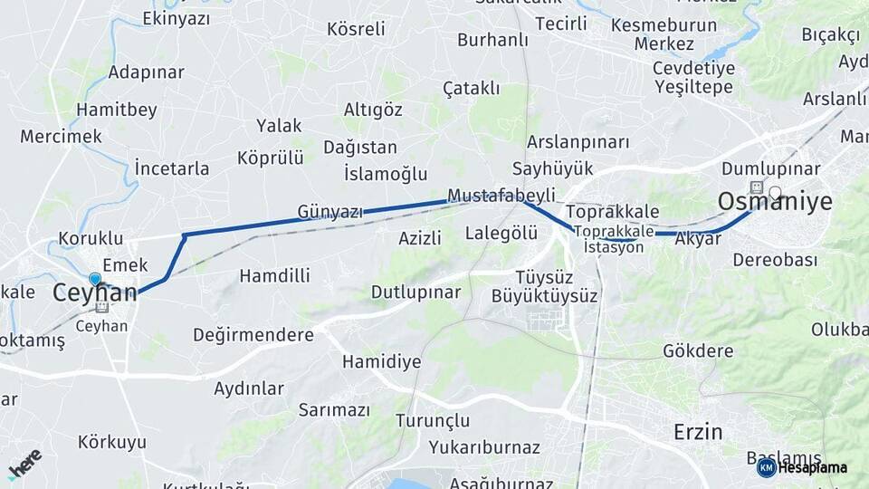 Adana Ceyhan Osmaniye Arası Kaç Km - Yol Haritası