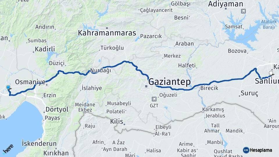 Adana Ceyhan Şanlıurfa Arası Kaç Km - Yol Haritası