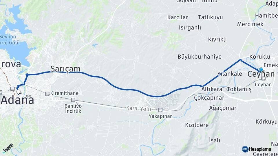 Adana Ceyhan Seyhan Arası Kaç Km - Yol Haritası