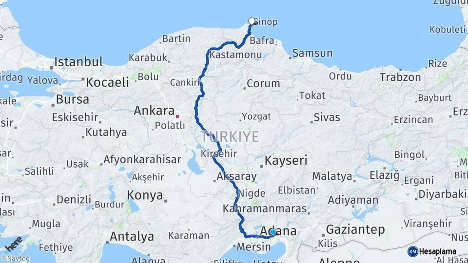 Adana Ceyhan Sinop Arası Kaç Km - Yol Haritası