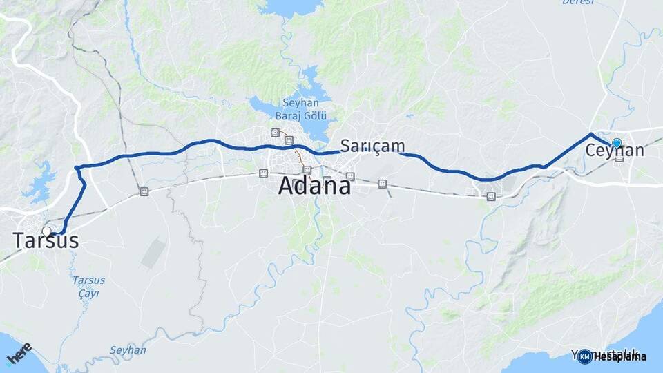 Adana Ceyhan Tarsus Mersin Arası Kaç Km - Yol Haritası