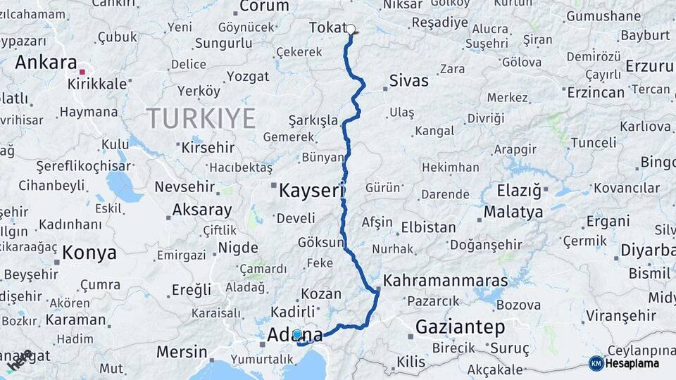 Adana Ceyhan Tokat Arası Kaç Km - Yol Haritası